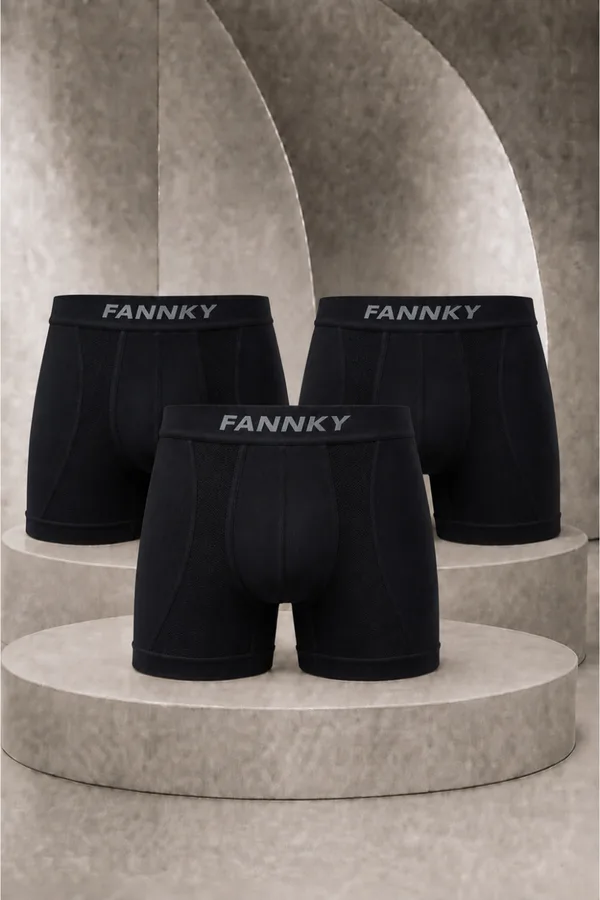 Erkek Casual Comfort Günlük 3 Lü Siyah Boxer