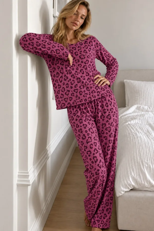 Kadın Çizgili Comfort Fit Lila Pijama Takımı
