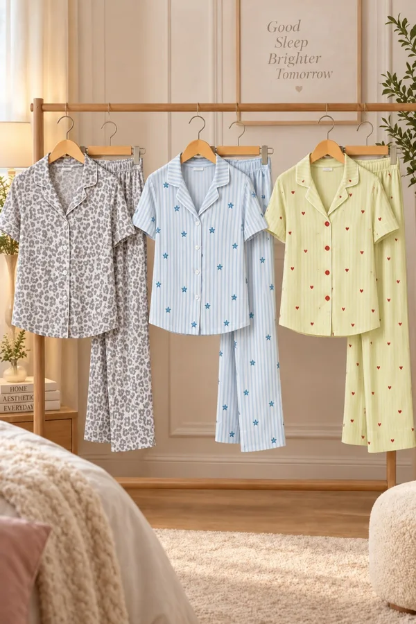 3 Adet Kadın Kısa Kollu Rahat Pijama Takımı Mavi