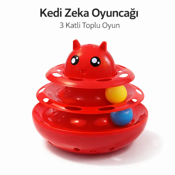 Hacıyatmaz Kedi Oyuncağı 3 Katlı Toplu Zeka Oyuncağı 20x21 cm – Devrilmez Interaktif  Oyuncağı
