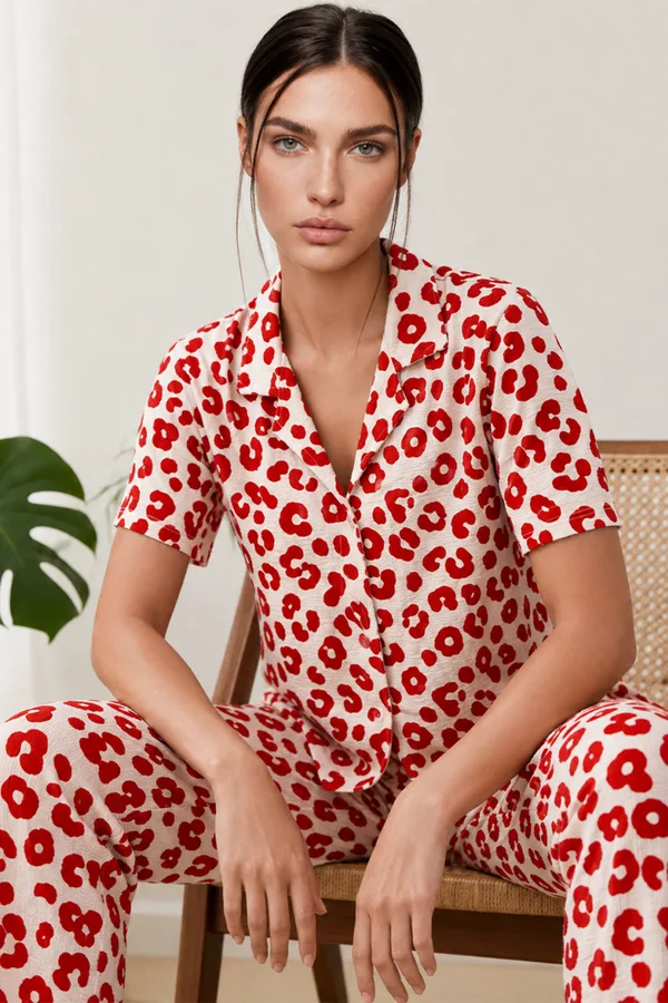 Kadın Kısa Kol Comfort Kırmızı Pijama Takımı 4725