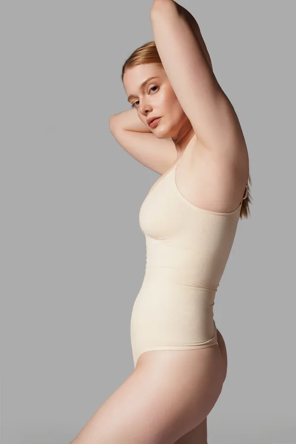 string zıbın sıkılaştırıcı toparlayıcı örme kumaş body 9052 Bej