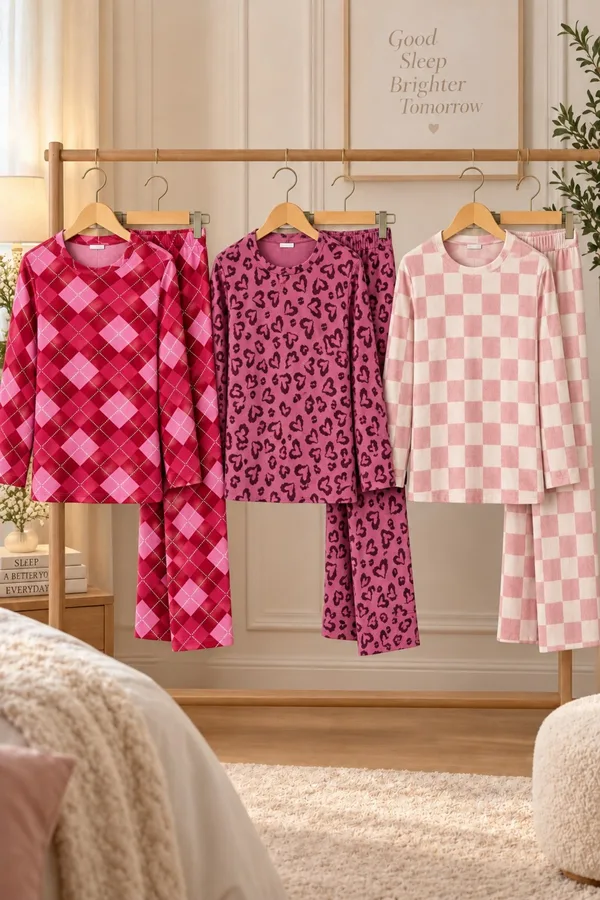 3'Lü Kadın Çizgili Regular Fit Pijama Takımı Pembe