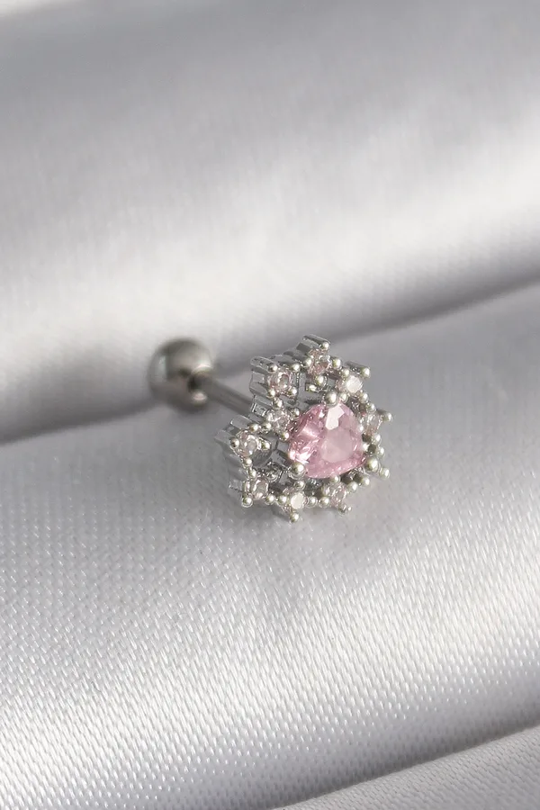 316L Steel Silver Color Zircon Stone Heart Tragus Piercing