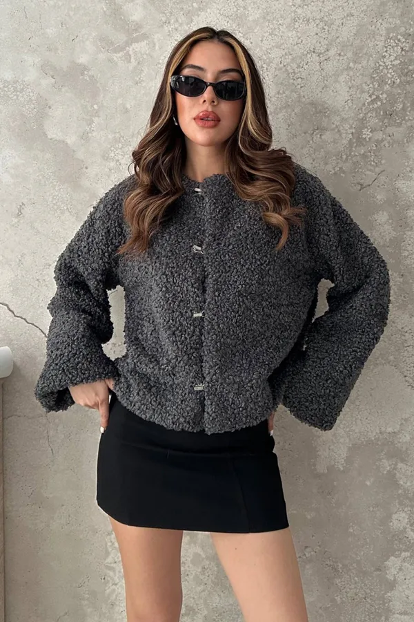 Füme Peluş Kısa Ceket