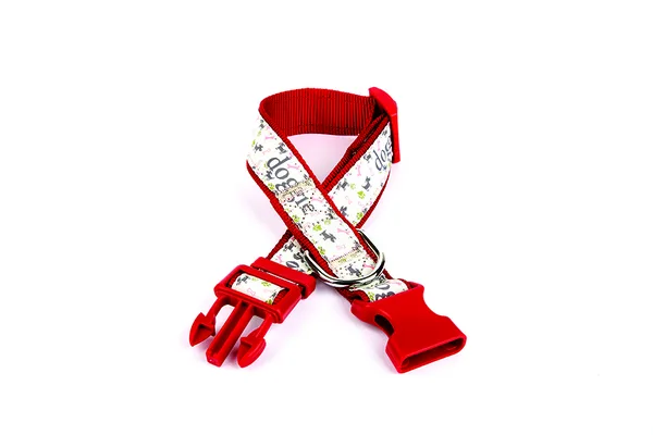 Köpek ve Pati Desenli Dokuma Köpek Boyun Tasması 3 cm x 36-60 cm Kırmızı