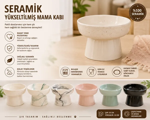 Yüksek Altlıklı Oval Seramik  Su Kabı 250 ml Çeşitli Renklerde