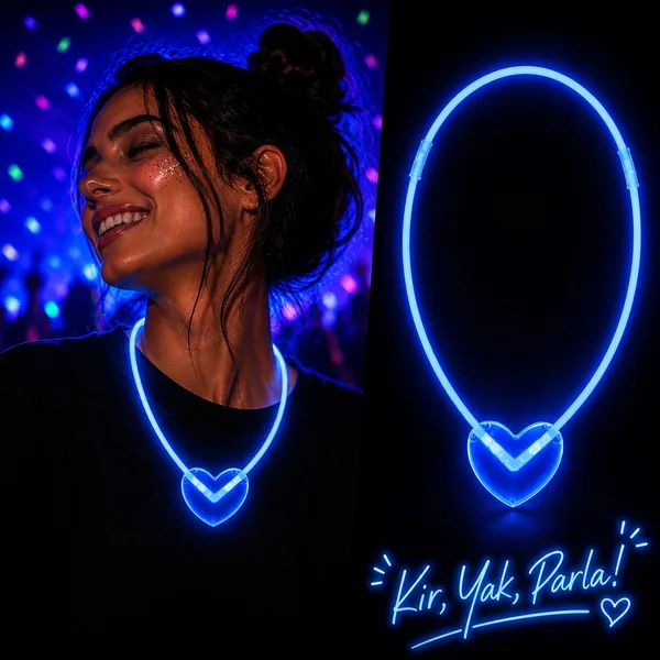 Neon Işıklı Fosforlu Kalp Parti Kolyesi Mi Renk