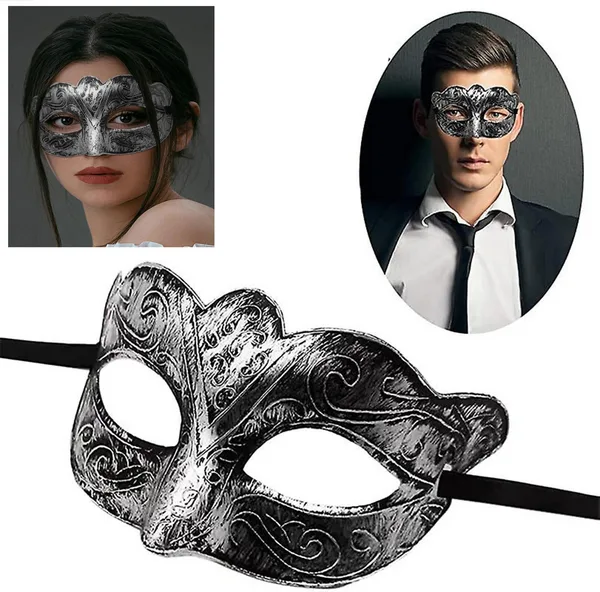 Maskeli B Antik Gri Gümüş Eskitilmiş Maske B Venedik