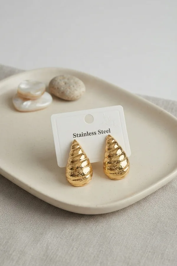 316L Çelik Gold Renk Vintage Damla Model Küpe
