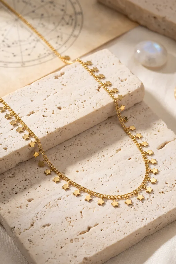 Gold Renk Yıldız Pul Model 60 cm Kadın Kolye