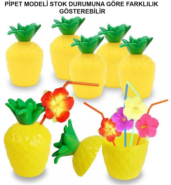 Ananas Hawaii Luau ha Pipetli İçecek Kabı Bardak 10x13 cm 1 Adet