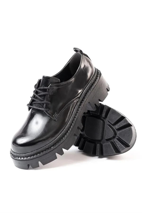 Kadın Casual Loafer Günlük Tabanlı Bağcıklı Ayakkabı Ayakkabı Rugan Yüksek