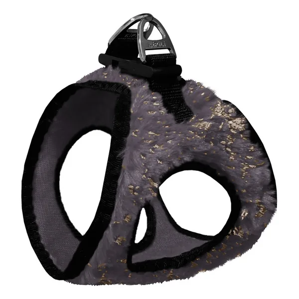 Üç Kilitli Simli Peluş Kedi Köpek Göğüs Tasması 20-24 cm -Small Gri