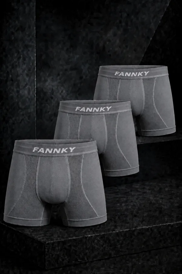 Erkek Rahat Esnek Seamless 3 Lü Gri Boxer
