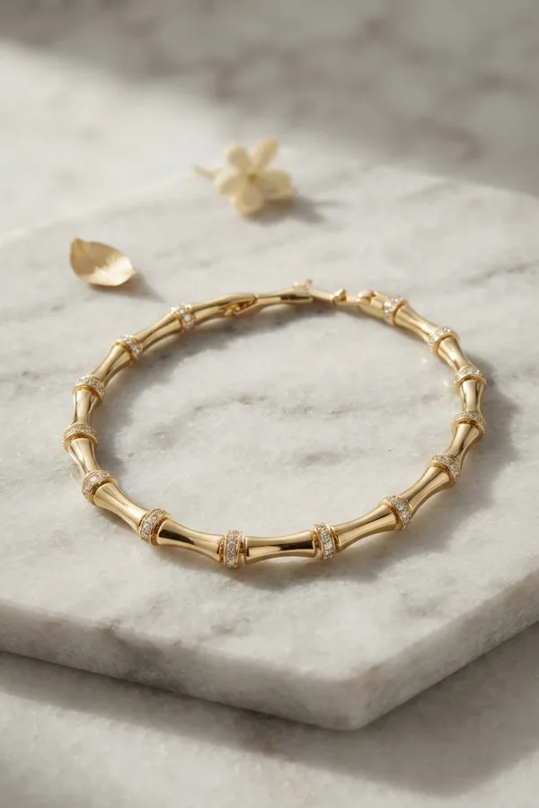 Gold Renk Kemik Model Zirkon Taşlı Kadın Bileklik