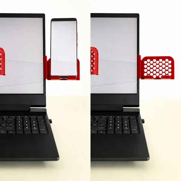 3D Baskı Monitor Telefon Tutucu - Petek Desenli Laptop Kenar Telefon Tutucu-Kırmızı