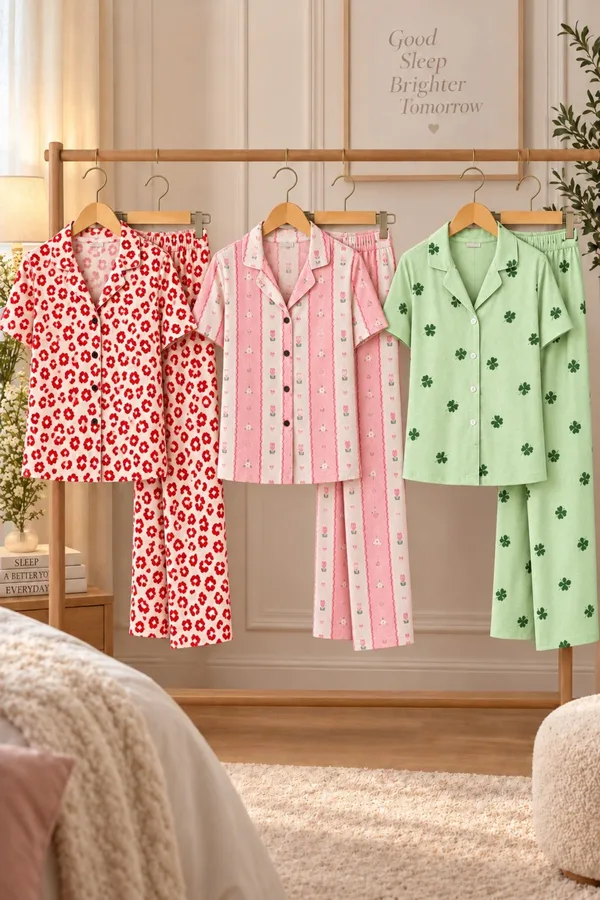 3 Adet Kadın Kısa Kol Comfort Pijama Takımı Pembe