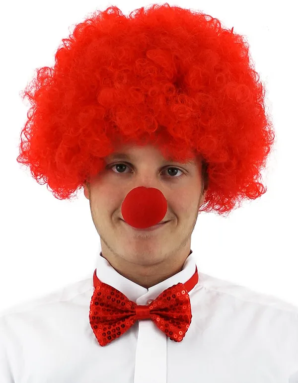 Kırmızı Renk Kıvırcık Afro Bonus Peruk Takma  ve Kırmızı B Seti