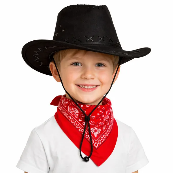 Çuk Kovboy Şapka Siyah & Kırmızı Bandana Fular Seti