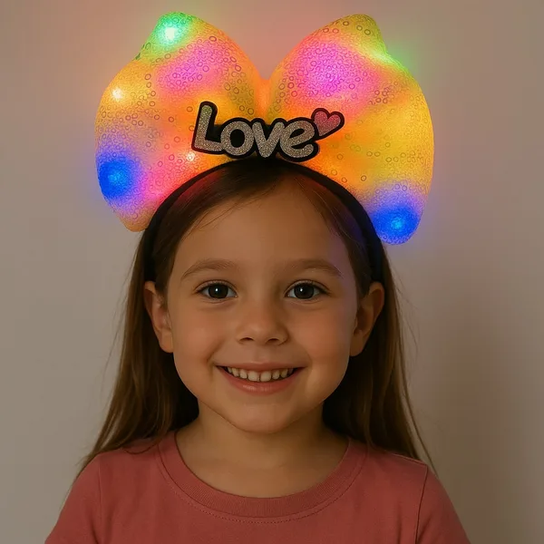 LED Işıklı Love Yazılı Sarı Fiyonk Taç – Kız Çuk Parti Tacı
