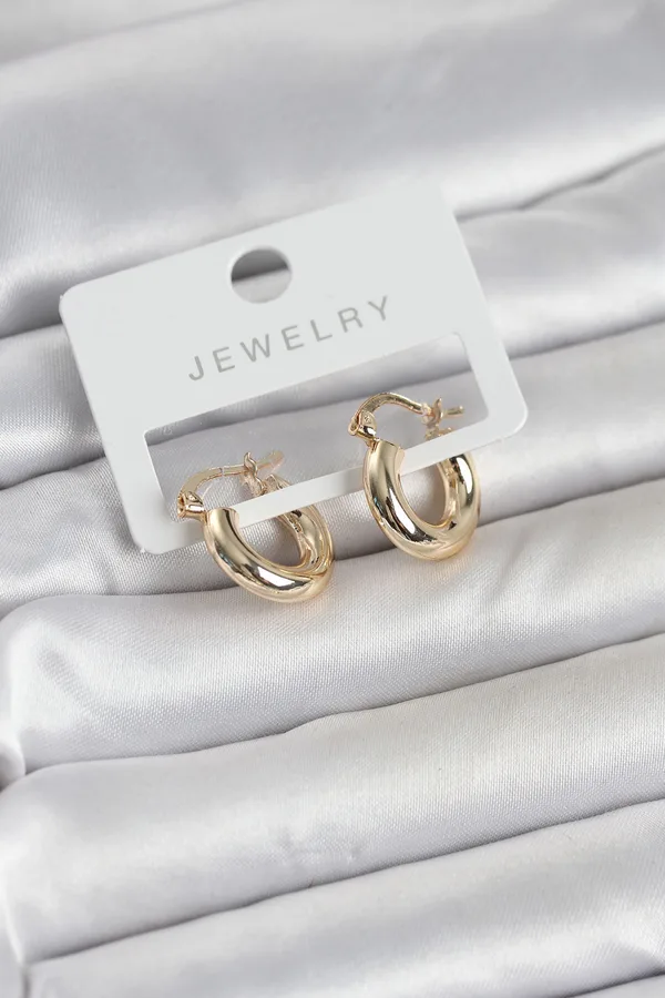 Gold Renk Pirinç Halka 15 mm Kadın Küpe