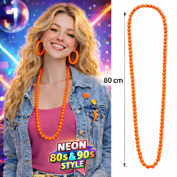 Neon Tcu Boncuk Kolye 80 cm – Retro 80’ler 90’lar Parti Aksesuarı