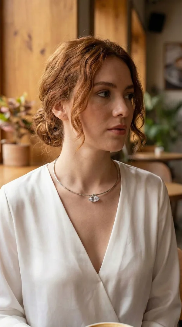 Pirinç Gümüş Renk Choker Model Zirkon Taşlı Kadın Kolye