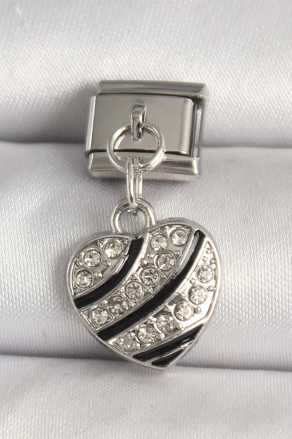 316L Çelik Gümüş Renk Zirkon Taşlı Kalp Model Nomination Charm