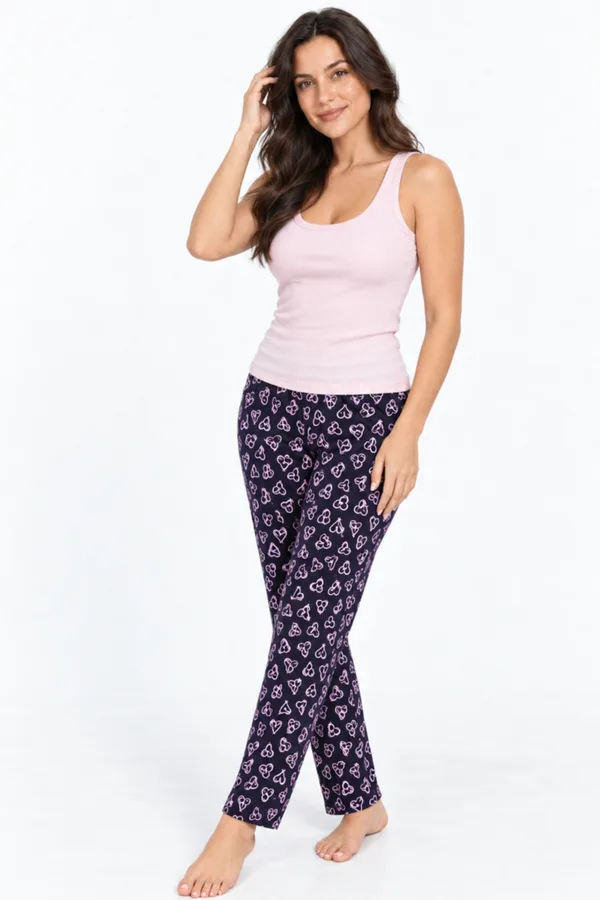 Kadın Trend Günlük Bluz Pembe Desenli Pijama Takımı