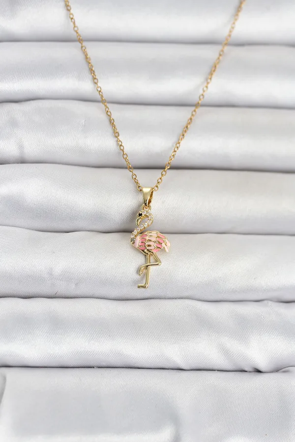 316L Çelik Zincir Gold Renk Flamingo Model Kadın Kolye