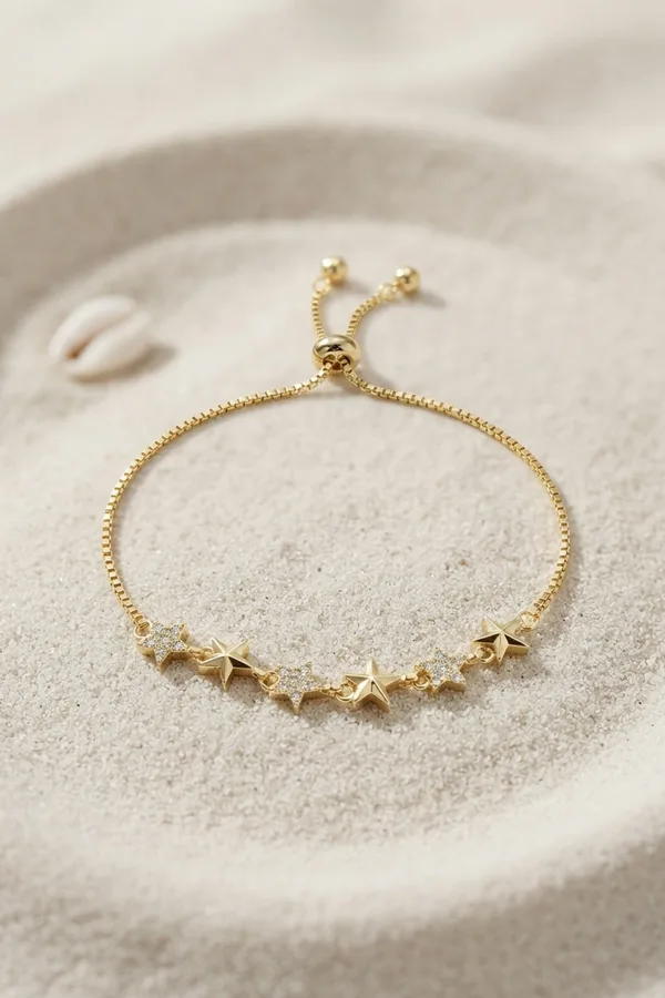 Gold Renk Yıldız Model Zirkon Taşlı Asansörlü Kadın Bileklik