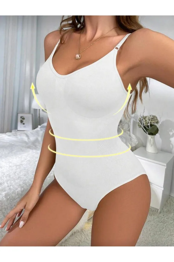 Kadın Büyük Beden Beyaz Dikişsiz Çıtçıtlı Toparlayıcı Body Korse 9051
