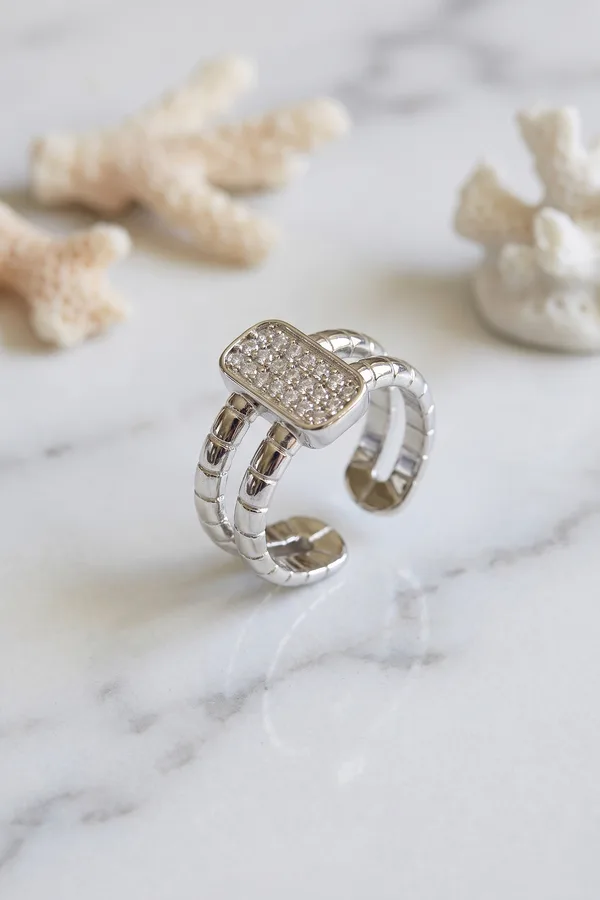 Clariss Parallel Luxury Zirkon Taşlı Gümüş Renk Yüzük