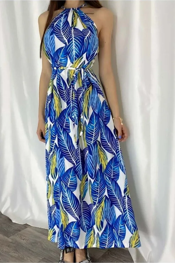 Kadın Yaka Halter Elbise Maxi