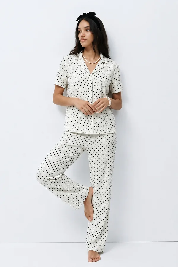 Standart Boy Elastanlı Kar Beyaz Pijama Takımı
