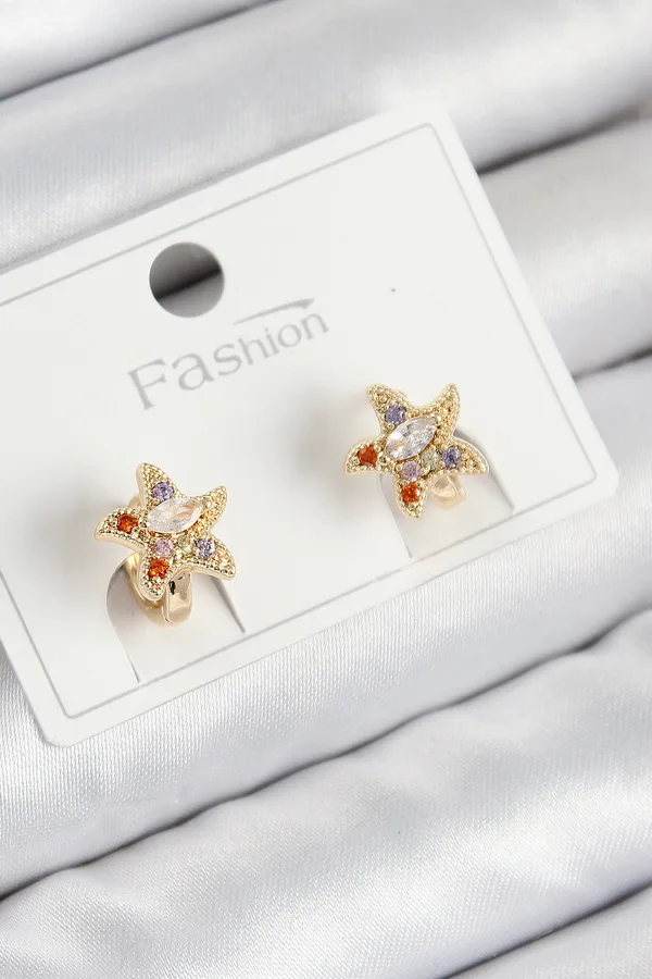Pirinç Zirkon Taşlı Yıldız Model Gold Renk Çocuk Küpe