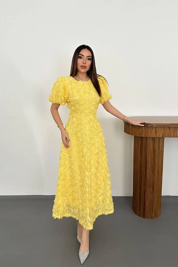 Sarı Güllü Elbise