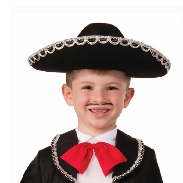 Gümüş Renk Şeritli Meksika Mariachi Latin Şapkası 55 cm Çuk