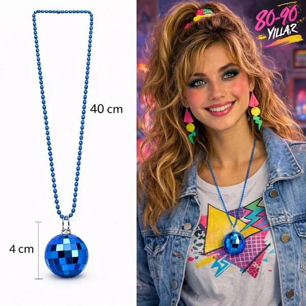 Retro Disko Topu Şekilli 80'ler 90'lar Mi Renk Plastik Kolye