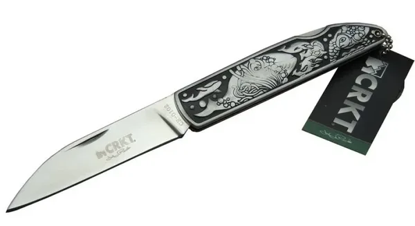 CRKT CR 0102 Kamp Çakı 20 cm - Balık Desenli Metal Sap, Kılıflı, Kutulu