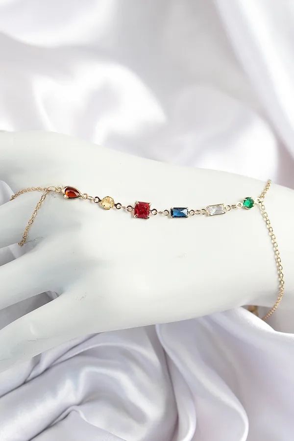 Pirinç Renkli Zirkon Taşlı Y Model Gold Renk Kadın Şahmeran