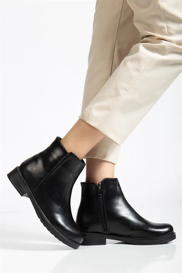 Kadın Günlük Bootie Fermuarlı Rahat Bot Bot Kırışık Rugan &