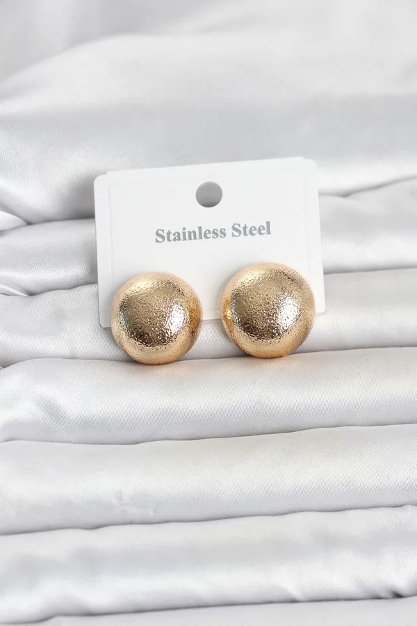 316L Çelik Gold Renk Top Model Kadın Küpe