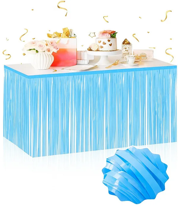 Kendinden Yapışkanlı Makaron Mavi Püsküllü Masa Eteği ? 75 x 275 cm Parti Süslemesi