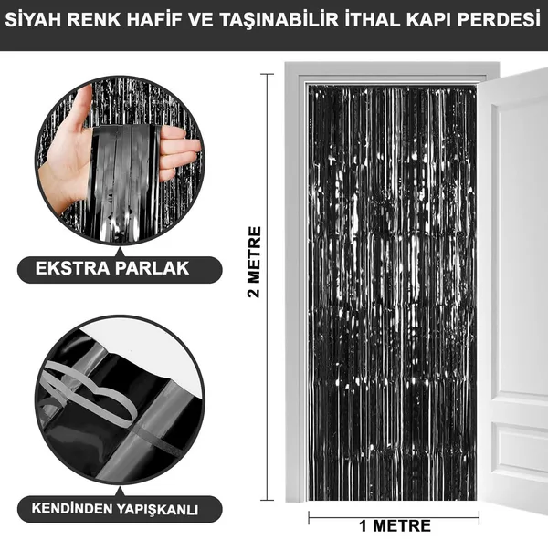 Siyah Renk Ekstra Metalize Parlak aklı Arka Fon Perde İthal A Kalite 1x2 Metre