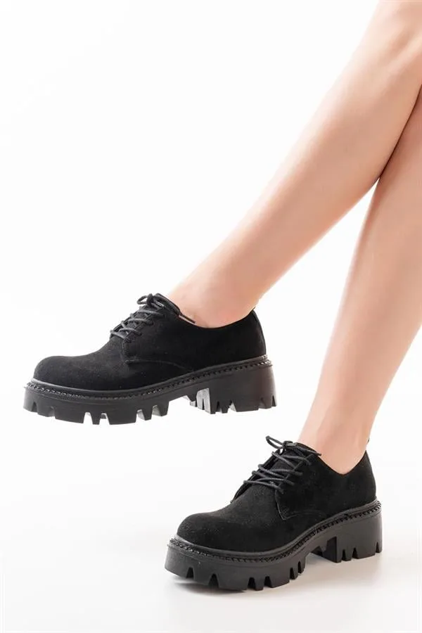 Kadın Casual Loafer Günlük Tabanlı Bağcıklı Ayakkabı Ayakkabı Süet Yüksek