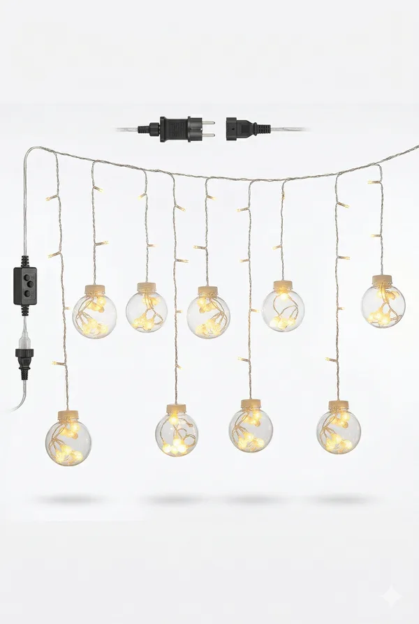 3 Metre 10 Toplu Perde LED Işık - Gün Işığı Şeffaf Dekoratif Aydınlatma - 8 Fonksiyonlu Led