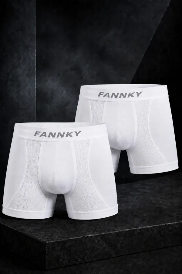 Erkek Rahat Esnek Seamless 2 Li Beyaz Boxer