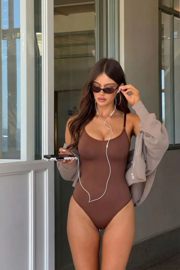 Kadın Slip Kalıp Kahverengi Body Örme Orta Destek